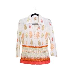 Vintage-Faded Glory 3/4 Sleeve Pearl Button Up Stretchy Lightweight Top